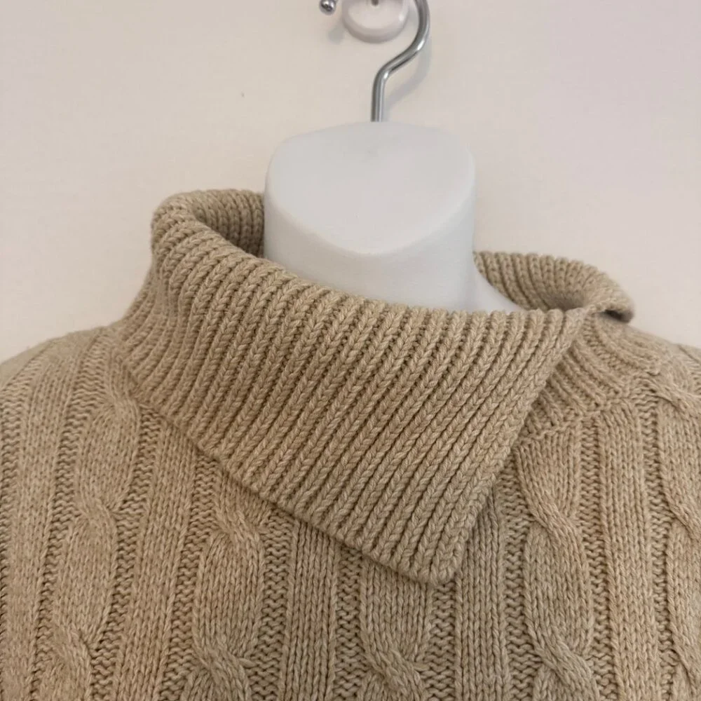 Liz Claiborne LizSport Cable Knit Cowl Neck Sweater | Tan | Size L - Picture 5 of 9